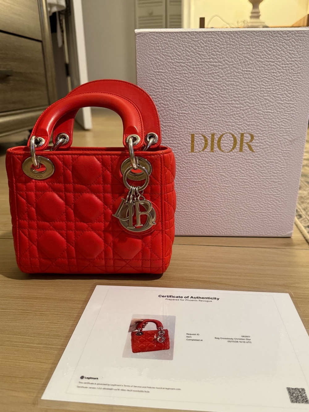 Dior Red Quilted Lady Mini Tote with Silver Hardware - Picture 1 of 13